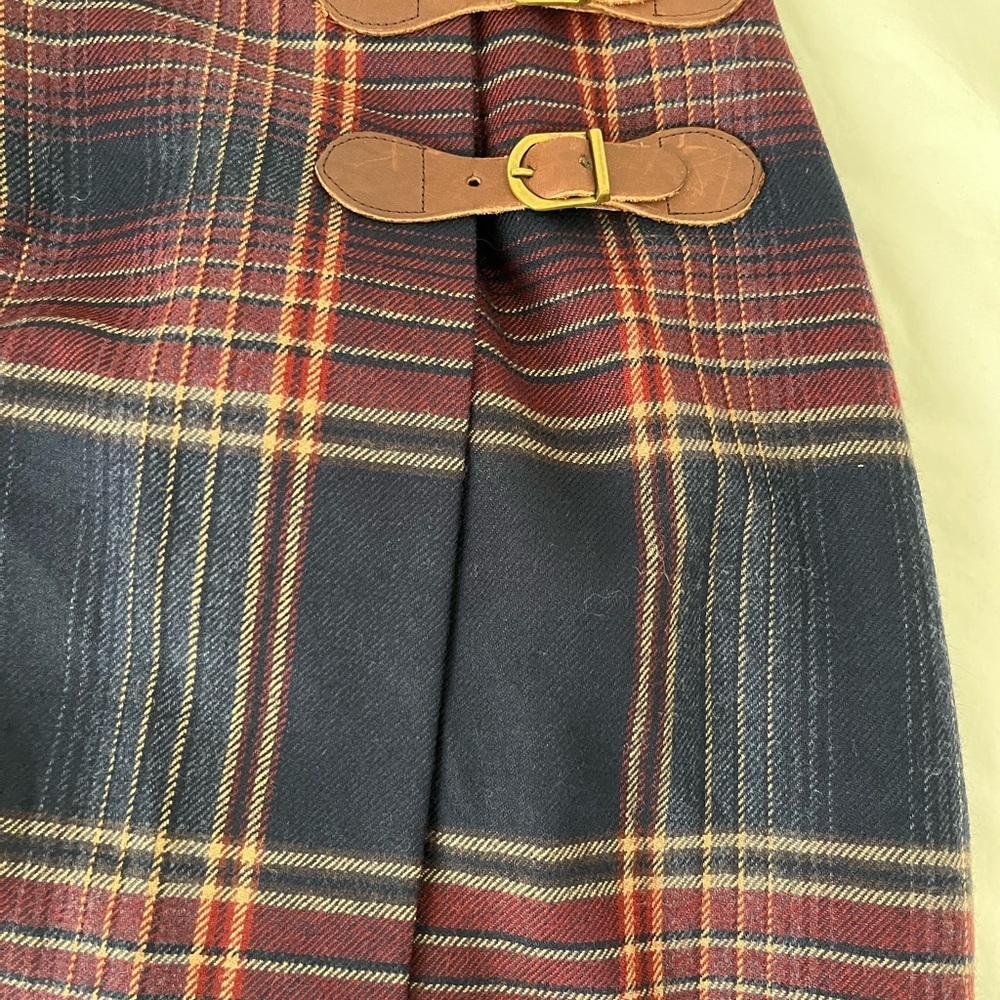 Talbots Tartan Plaid Wool Skirt with Leather Detail - Picture 3 of 8